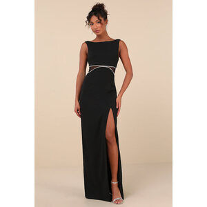 Lulus Glamorous Invite Black Rhinestone Maxi Dress - Size M